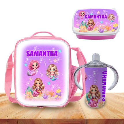 Custom Kids Sippy Cup Personalized Toddler Insulated Tumbler 12oz Bottle Mermaids Under the Sea