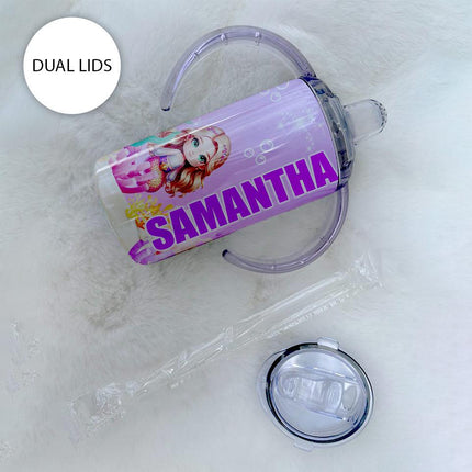 Custom Kids Sippy Cup Personalized Toddler Insulated Tumbler 12oz Bottle Mermaids Under the Sea