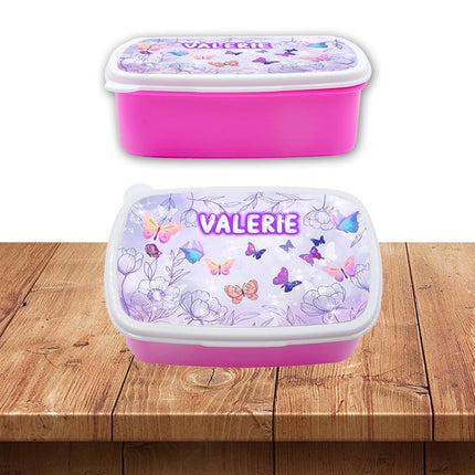 Custom School Kids Bundle Insulated Lunch Bag Snack Box Sippy Cup Bottle Personalized Toddler Set Butterfly Flowers