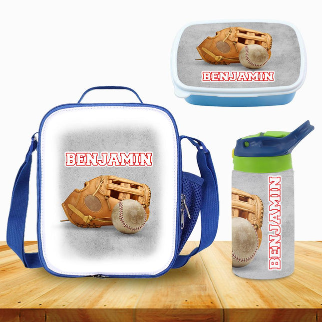 Custom School Kids Bundle Insulated Lunch Bag Snack Box Sippy Cup Bottle Personalized Toddler Set Beisbol Sports Team