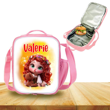 Custom Kids Lunch Bag with Strap Personalized School Insulated Picnic Box Baby Princess Merida Brave
