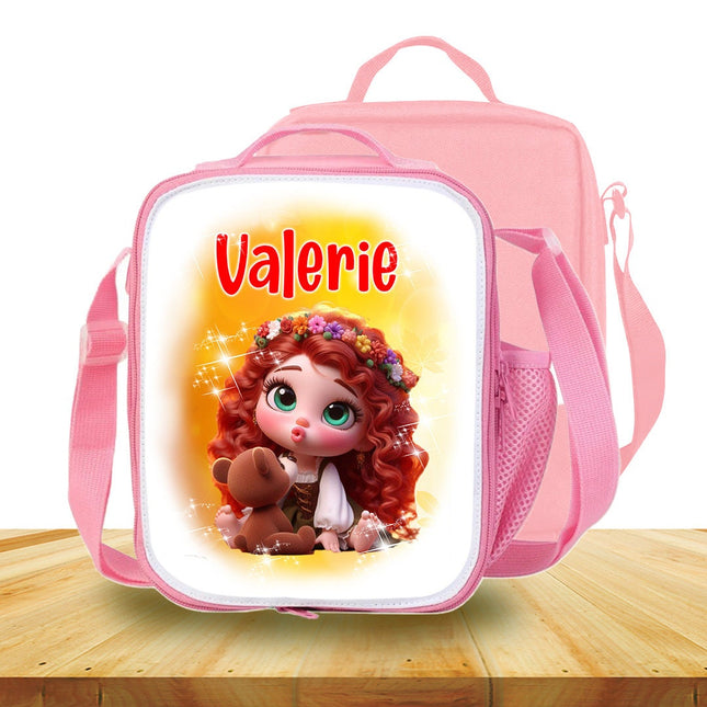 Custom Kids Lunch Bag with Strap Personalized School Insulated Picnic Box Baby Princess Merida Brave