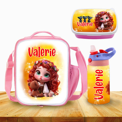Custom Kids Lunch Bag with Strap Personalized School Insulated Picnic Box Baby Princess Merida Brave