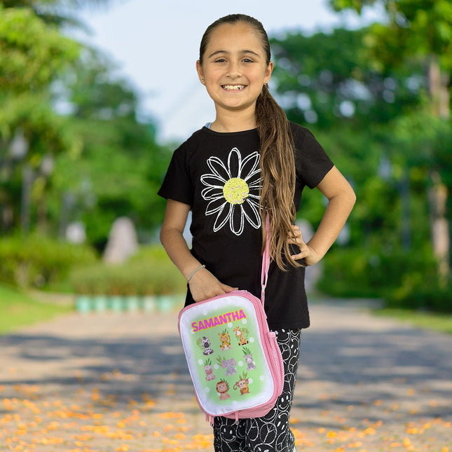 Custom Kids Lunch Bag with Strap Personalized School Insulated Picnic Box Jungle Safari Baby Animals