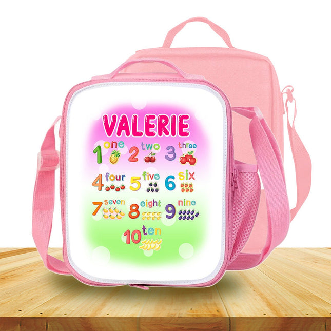 Custom Kids Lunch Bag with Strap Personalized School Insulated Picnic Box Count Numbers Kinder Math