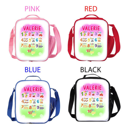 Custom Kids Lunch Bag with Strap Personalized School Insulated Picnic Box Count Numbers Kinder Math