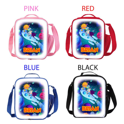 Custom Kids Lunch Bag with Strap Personalized School Insulated Picnic Box Universe Space Planets