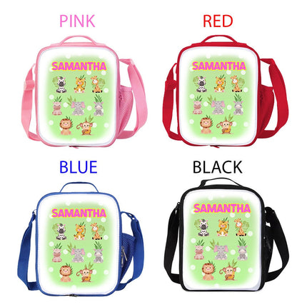 Custom Kids Lunch Bag with Strap Personalized School Insulated Picnic Box Jungle Safari Baby Animals