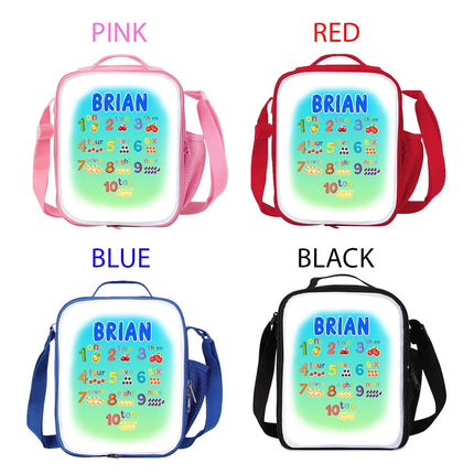 Custom Kids Lunch Bag with Strap Personalized School Insulated Picnic Box Count Numbers Kinder Math