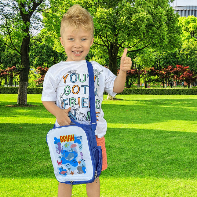 Custom Kids Lunch Bag with Strap Personalized School Insulated Picnic Box Under the Sea Ocean