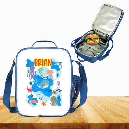 Custom Kids Lunch Bag with Strap Personalized School Insulated Picnic Box Under the Sea Ocean