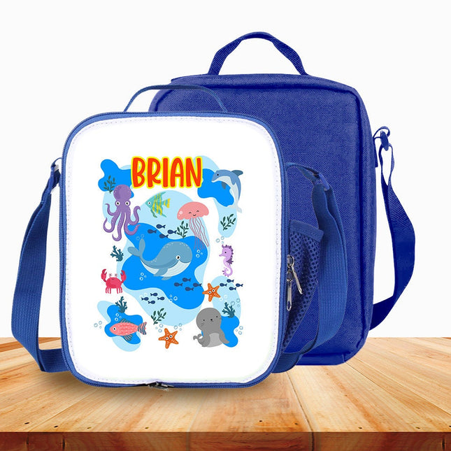 Custom Kids Lunch Bag with Strap Personalized School Insulated Picnic Box Under the Sea Ocean