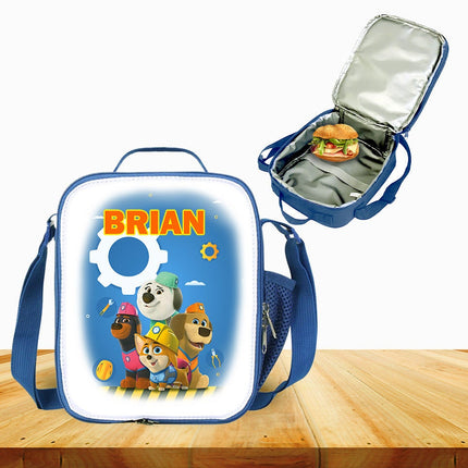 Custom Kids Lunch Bag with Strap Personalized School Insulated Picnic Box Pupstruction