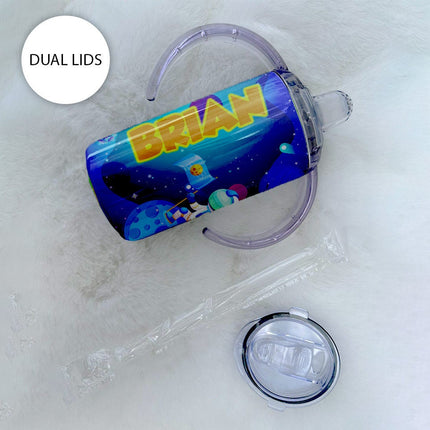 Custom Kids Sippy Cup Personalized Toddler Insulated Tumbler 12oz Bottle Universe Space Planets