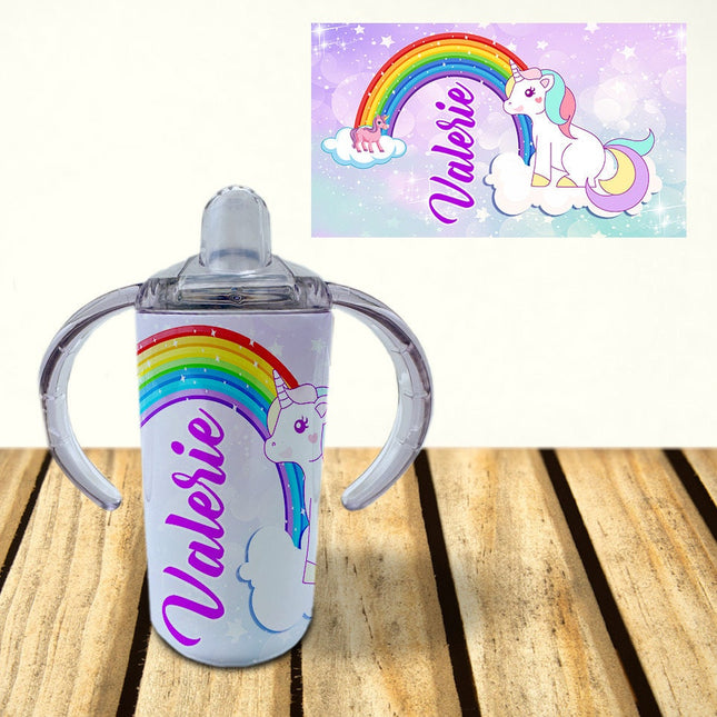Custom Kids Sippy Cup Personalized Toddler Insulated Tumbler 12oz Bottle Magic Unicorn Rainbow
