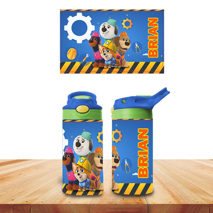 Custom School Kids Bundle Insulated Lunch Bag Snack Box Sippy Cup Bottle Personalized Toddler Set Pupstruction TV Show