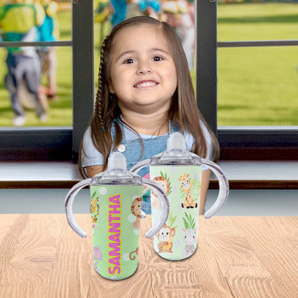 Custom School Kids Bundle Insulated Lunch Bag Snack Box Sippy Cup Bottle Personalized Toddler Set Jungle Baby Safari Animals
