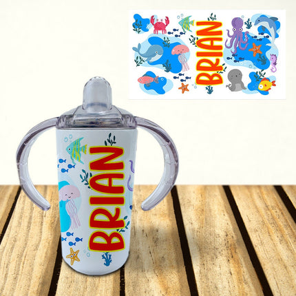 Custom School Kids Bundle Insulated Lunch Bag Snack Box Sippy Cup Bottle Personalized Toddler Set Under the Sea Ocean