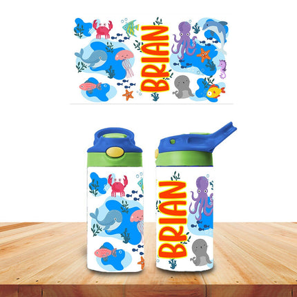 Custom School Kids Bundle Insulated Lunch Bag Snack Box Sippy Cup Bottle Personalized Toddler Set Under the Sea Ocean
