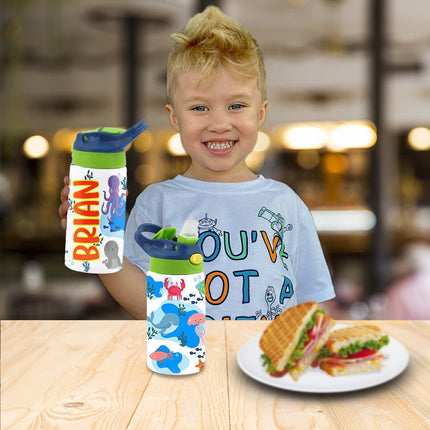 Custom School Kids Bundle Insulated Lunch Bag Snack Box Sippy Cup Bottle Personalized Toddler Set Under the Sea Ocean