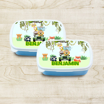 Custom Kids Snack Lunch Box for School Picnic Personalized Travel Container Jungle Safari Baby Animals