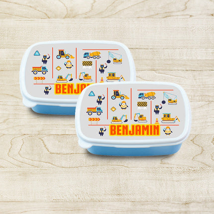 Custom Kids Snack Lunch Box for School Picnic Personalized Travel Container Construction Trucks