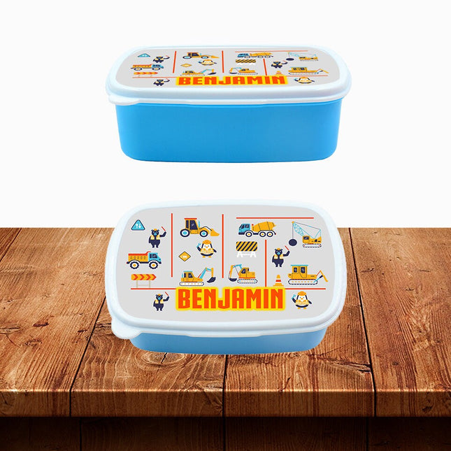 Custom Kids Snack Lunch Box for School Picnic Personalized Travel Container Construction Trucks