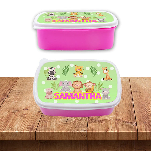 Custom Kids Snack Lunch Box for School Picnic Personalized Travel Container Jungle Safari Baby Animals