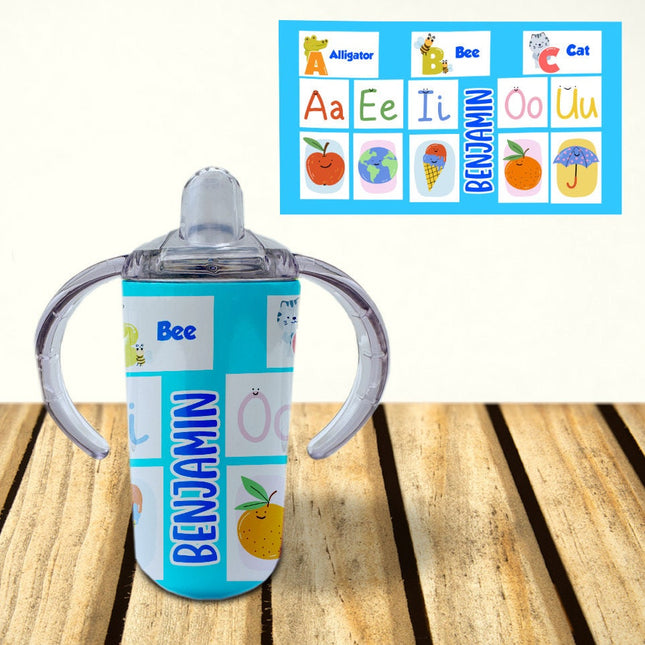Custom Kids Sippy Cup Personalized Toddler Insulated Tumbler 12oz Bottle ABC Vowels