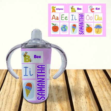Custom Kids Sippy Cup Personalized Toddler Insulated Tumbler 12oz Bottle ABC Vowels