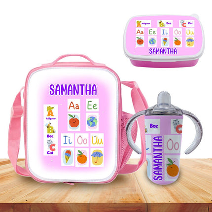 Custom Kids Sippy Cup Personalized Toddler Insulated Tumbler 12oz Bottle ABC Vowels