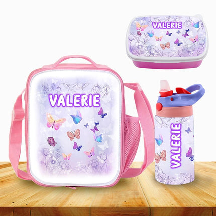 Custom Kids Water Bottle Personalized Toddler Insulated Tumbler 12oz Butterfly Flowers