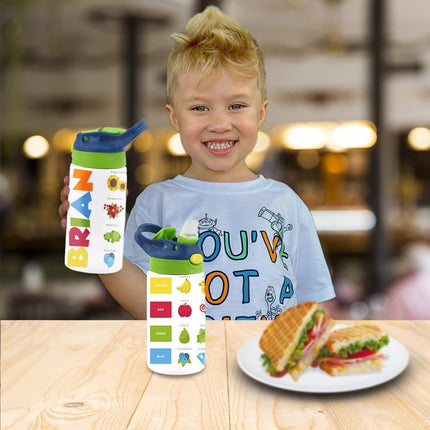 Custom Kids Water Bottle Personalized Toddler Insulated Tumbler 12oz Learning Colors