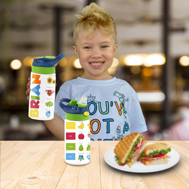Custom Kids Water Bottle Personalized Toddler Insulated Tumbler 12oz Learning Colors