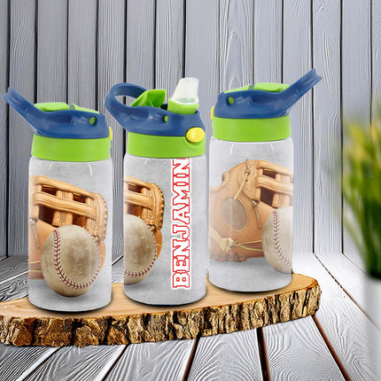 Custom Kids Water Bottle Personalized Toddler Insulated Tumbler 12oz Beisbol Sports