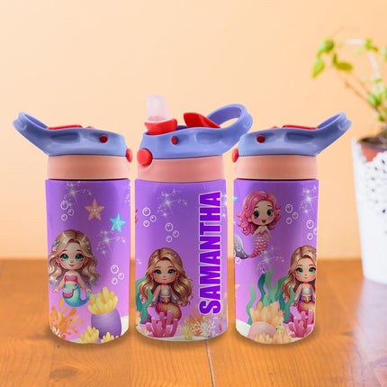 Custom Kids Water Bottle Personalized Toddler Insulated Tumbler 12oz Mermaids Under the Sea