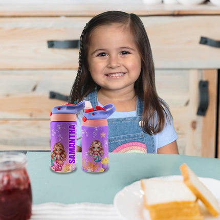 Custom Kids Water Bottle Personalized Toddler Insulated Tumbler 12oz Mermaids Under the Sea