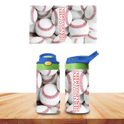 Custom Kids Water Bottle Personalized Toddler Insulated Tumbler 12oz Beisbol Sports