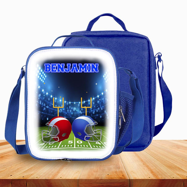 Custom Kids Lunch Bag with Strap Personalized School Insulated Picnic Box Football Sports Team