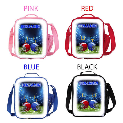 Custom Kids Lunch Bag with Strap Personalized School Insulated Picnic Box Football Sports Team