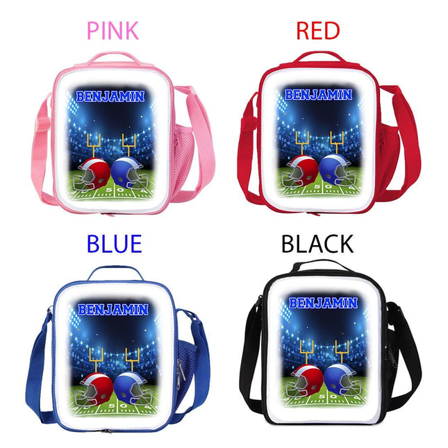 Custom Kids Lunch Bag with Strap Personalized School Insulated Picnic Box Football Sports Team