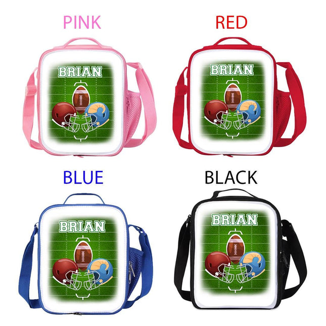 Custom Kids Lunch Bag with Strap Personalized School Insulated Picnic Box Football Sports Team