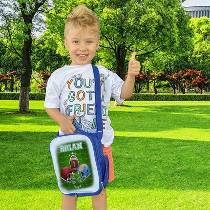 Custom Kids Lunch Bag with Strap Personalized School Insulated Picnic Box Football Sports Team