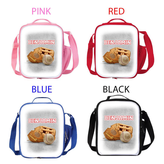 Custom Kids Lunch Bag with Strap Personalized School Insulated Picnic Box Beisbol Sports Team