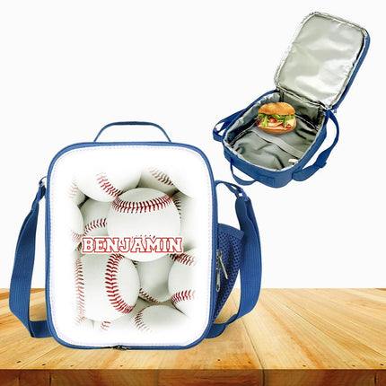 Custom Kids Lunch Bag with Strap Personalized School Insulated Picnic Box Beisbol Sports Team
