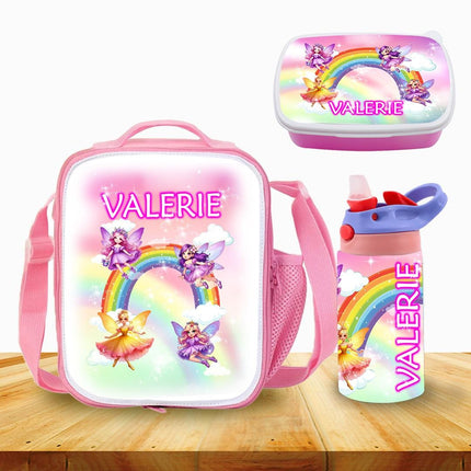 Custom Kids Lunch Bag with Strap Personalized School Insulated Picnic Box Fairy Pixie Dust