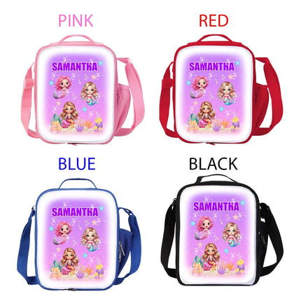 Custom Kids Lunch Bag with Strap Personalized School Insulated Picnic Box Mermaids Under the Sea