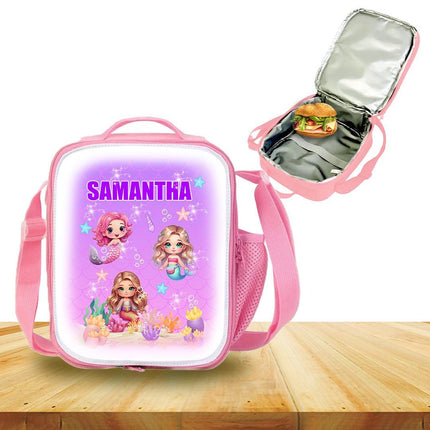 Custom Kids Lunch Bag with Strap Personalized School Insulated Picnic Box Mermaids Under the Sea