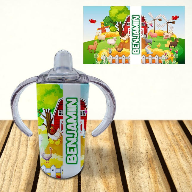 Custom Kids Sippy Cup Personalized Toddler Insulated Tumbler 12oz Bottle Farm Barn Animals