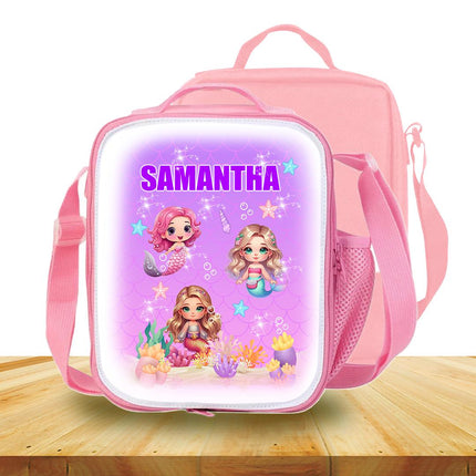 Custom School Kids Bundle Insulated Lunch Bag Snack Box Sippy Cup Bottle Personalized Toddler Set Mermaids Under the Sea